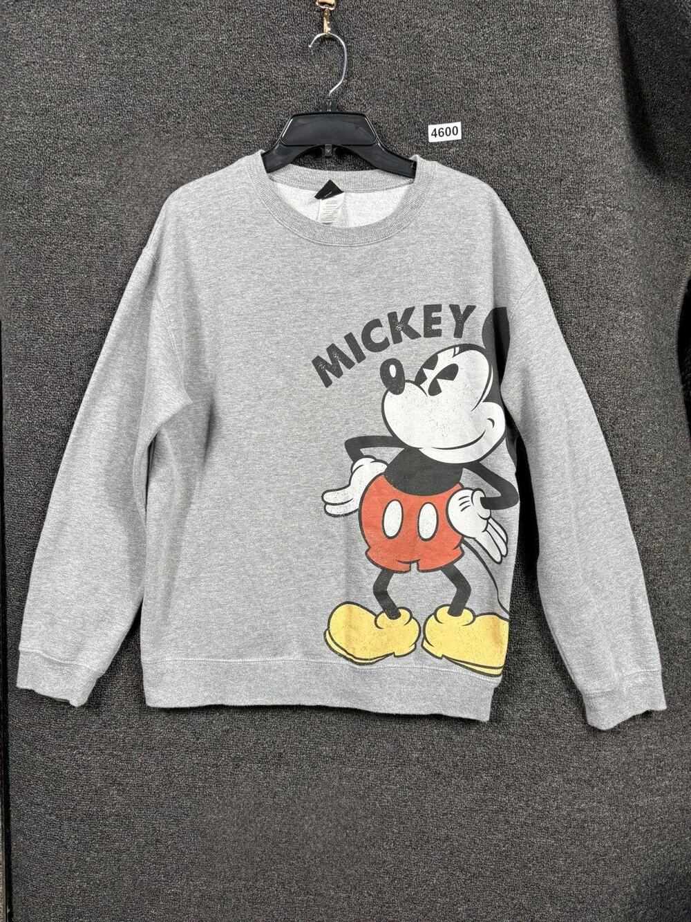 Disney Mickey Mouse Sweatshirt Mens Small Gray Graphic Crewneck Pullover Fleece